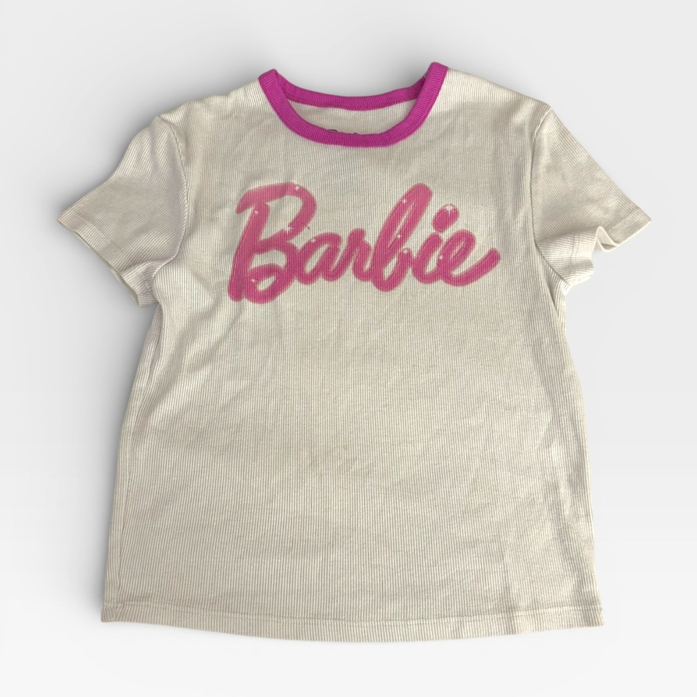 5 for $25🔥Mattel Barbie White Ribbed T-Shirt Girls Medium